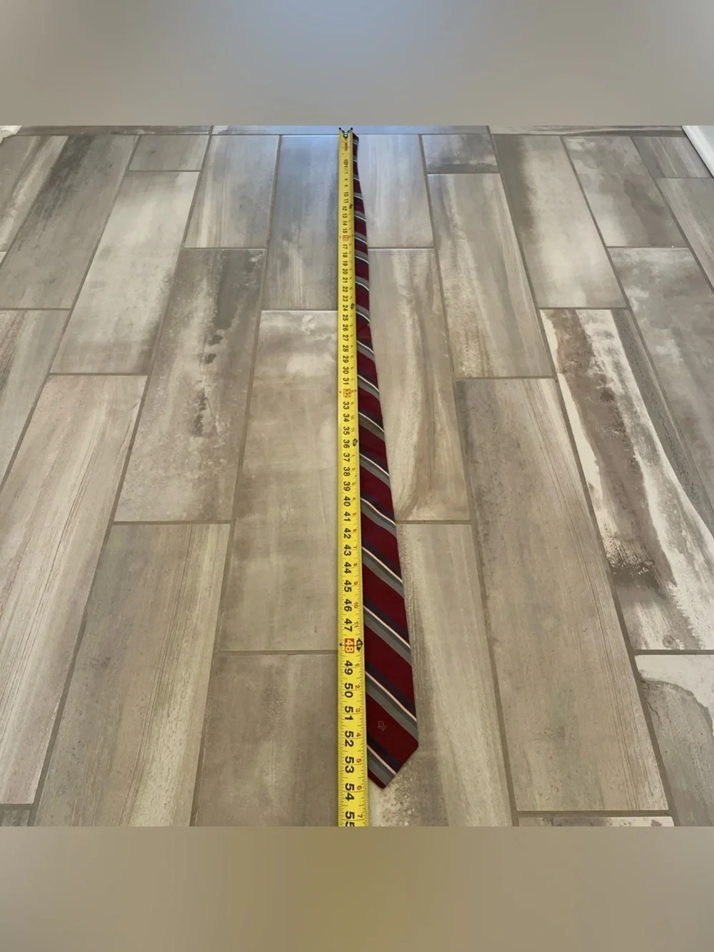 VTG Christian Dior Men’s Necktie Maroon White Blue Stripe Logo Wording